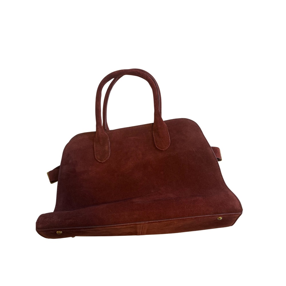 Burgundy Suede Satchel Handbag Leather Tote Bag Dark Red